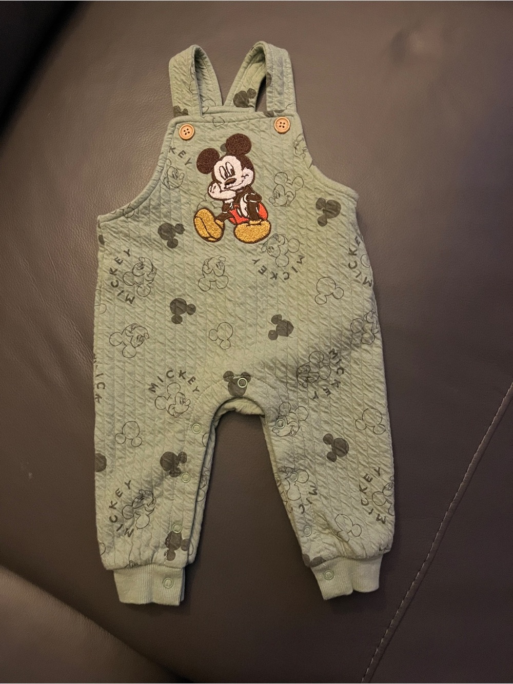 Disney Light Green Quilted Mickey Mouse Overalls
